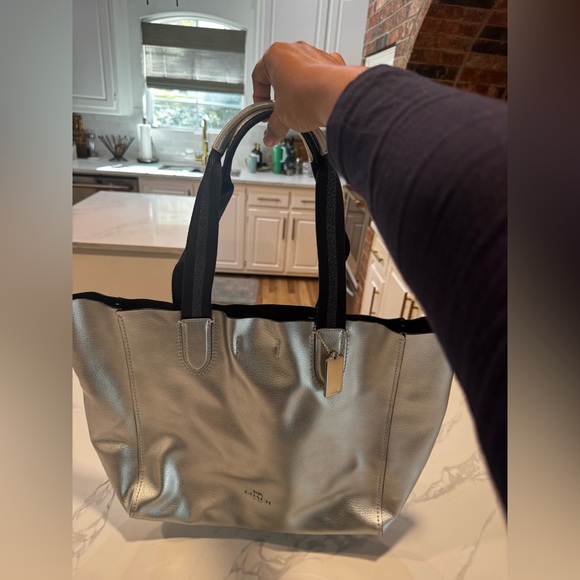 Coach Handbags - Coach silver metallic leather tote bag